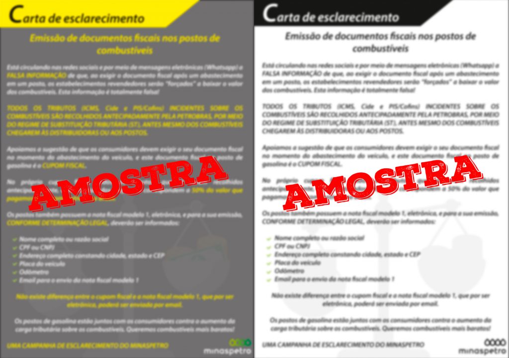 Minaspetro divulga modelo de carta de esclarecimento, para exibição nos postos, sobre polêmica do cupom fiscal